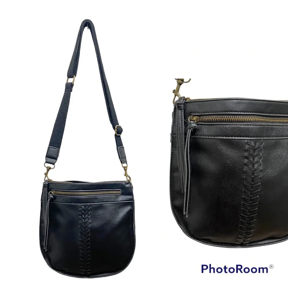 Faux Leather Black Boho Crossbody Bag